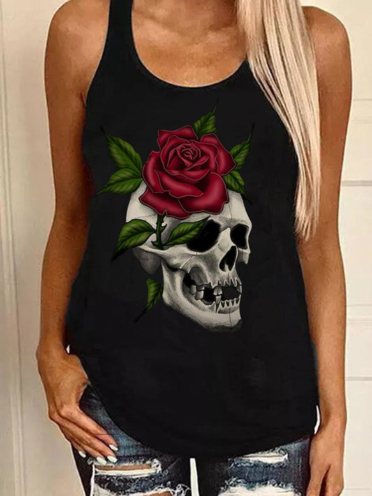 Schickes ärmelloses Top mit Rosen-Totenkopf-Print 