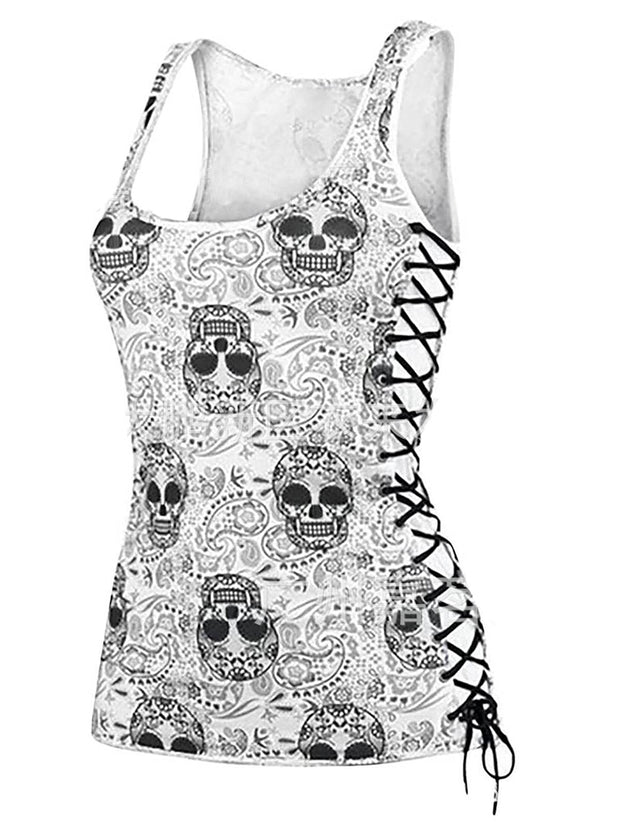 Summer Sleeveless Skull Print Vest Top