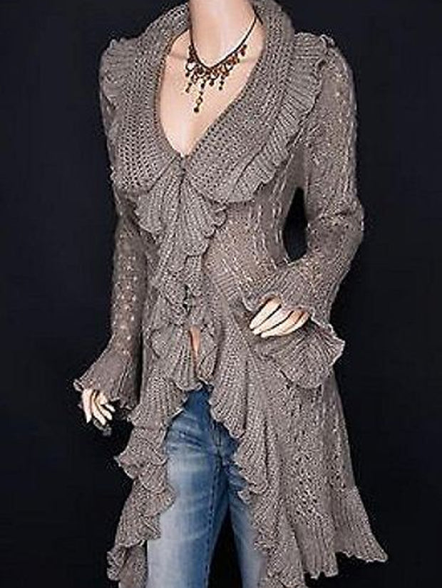 Lace Flared Sleeve Knitted Cardigan
