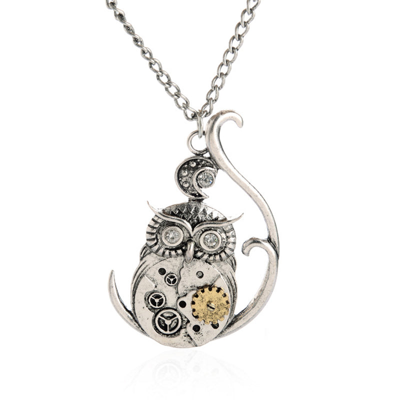 Collier pendentif Steampunk Owl Gear 