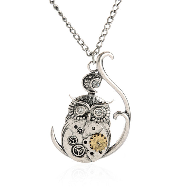 Steampunk Owl Gear Pendant Necklace