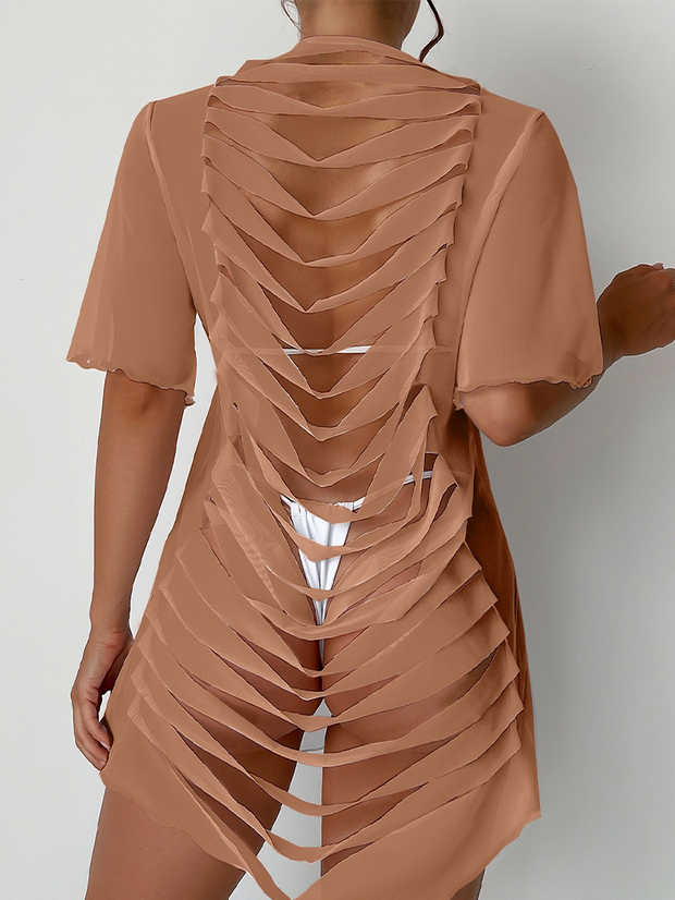 Sexy Cut Hollow Wave Pattern Ruffled Top