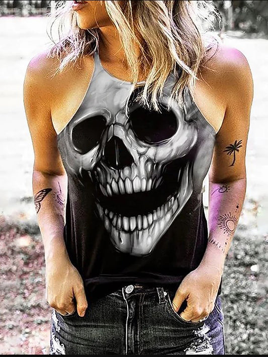 Tanktop mit Rundhalsausschnitt und Vintage-3D-Totenkopf-Print für Damen 