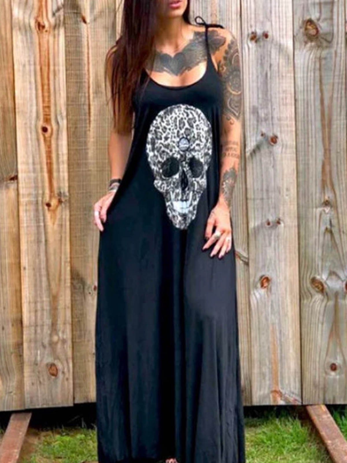 Camisole-Kleid mit Leoparden-Totenkopf-Print und Schnürung 