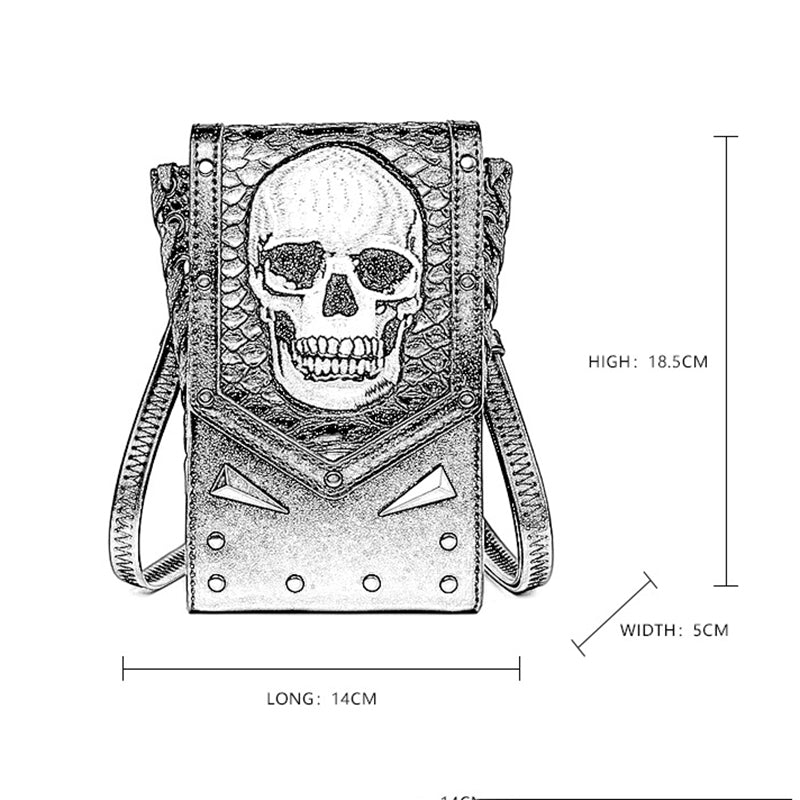 Modische Tasche im Punk-Stil mit Totenkopf-Stickerei 