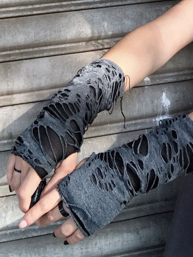 Halloween Punk Perforated Fingerless Gloves