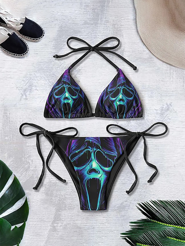 Sexy Bikini-Badeanzug-Set mit Horror-Totenkopf-Print 