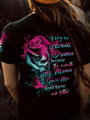 T-shirt imprimé à slogan personnalisé Skull Rose pour femmes 