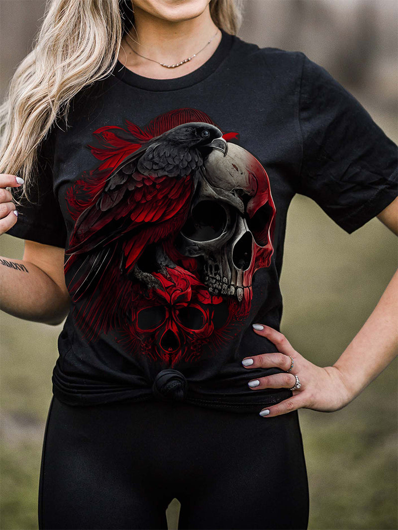 T-shirt imprimé crâne de corbeau 