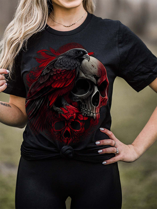 Skull Crow Print T-Shirt