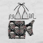 Sexy Bikini-Badeanzug mit Blumen- und Totenkopf-Print