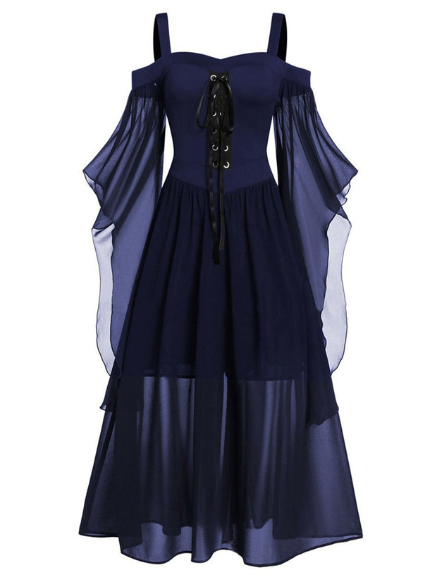 Vintage Style Lace-Up Maxi Dress