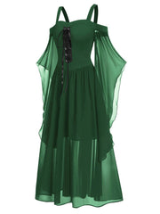 Vintage Style Lace-Up Maxi Dress