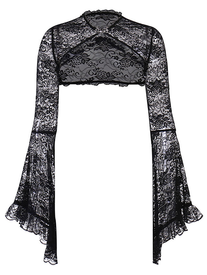 Halloween Bell Sleeve Sexy Lace Hollow Shirt