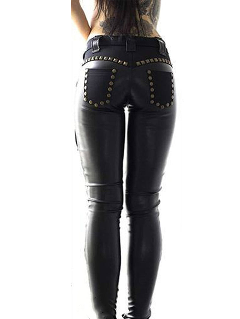 Punk Rock Imitation Leather Strappy Pencil Pants