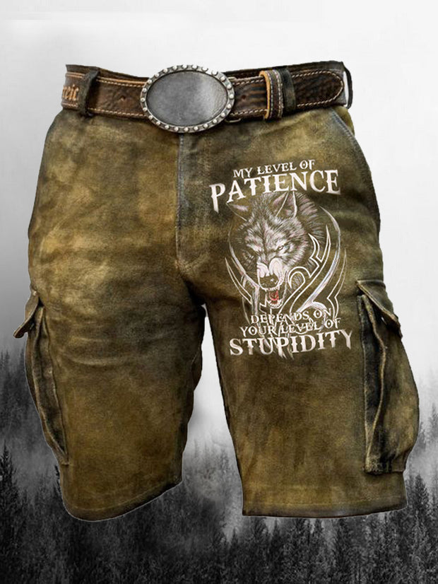 Men's Wolf Letter Printed Cargo Shorts