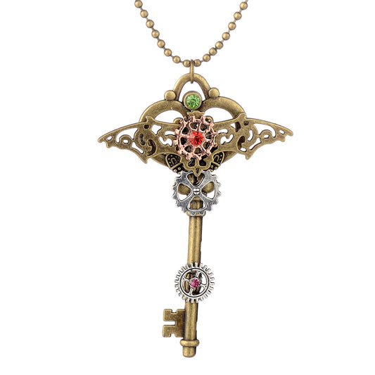 Collier pendentif clé ailes Steampunk 