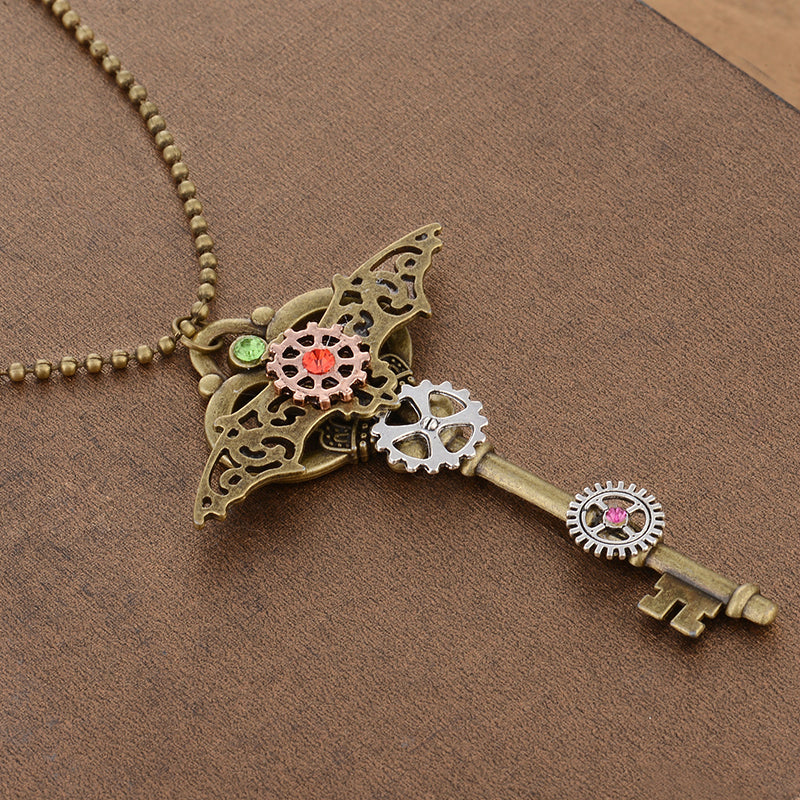 Steampunk Wings Key Pendant Necklace