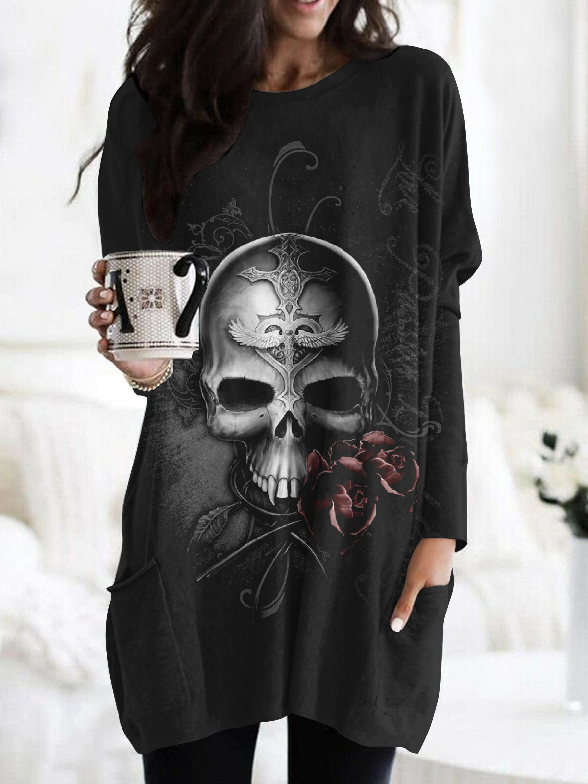 Cross Skull Print Long Sleeve T-Shirt