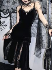 Gothic Sexy Lace Stitching Slim-Fit Suspender Fishtail Skirt