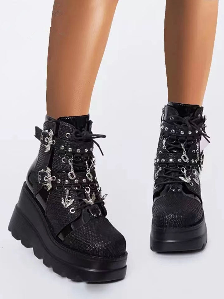 Gothic Bat Wedge Bootie Women