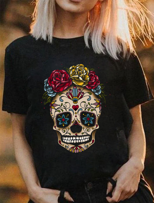 Day Of The Dead Skull Printed T-Shirt