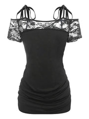 Rose Graphic Women's Stiching Lace Top with Narrow Strings