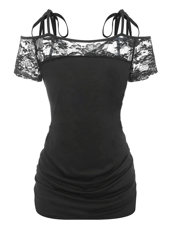 Burning Rose Women's Stiching Lace Top with Narrow Strings