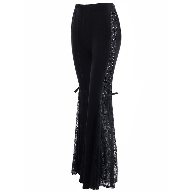 Punk Style Side Lace Up Wide Leg Trousers