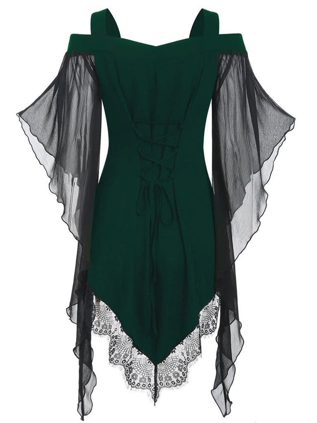 Gothic Bluse mit Schnürung und Cold Shoulder 