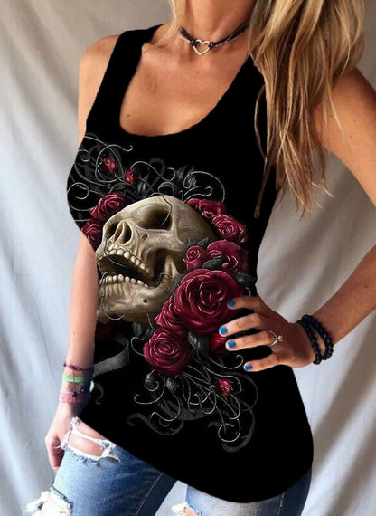 Tanktop mit Rundhalsausschnitt und Totenkopf-Print 