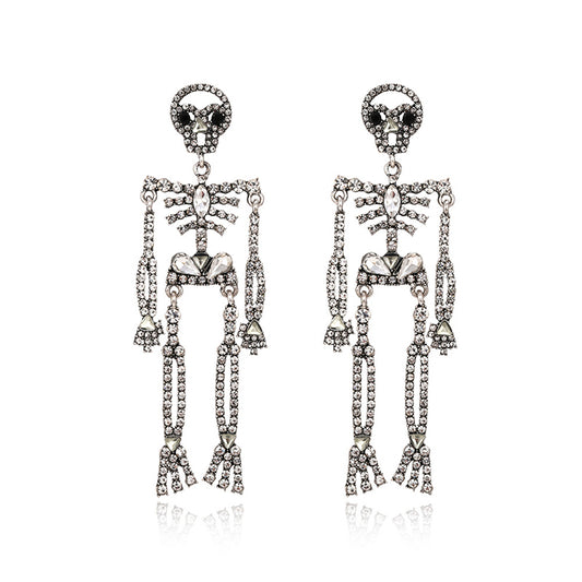 Boucles d'oreilles mode squelette d'Halloween en strass 