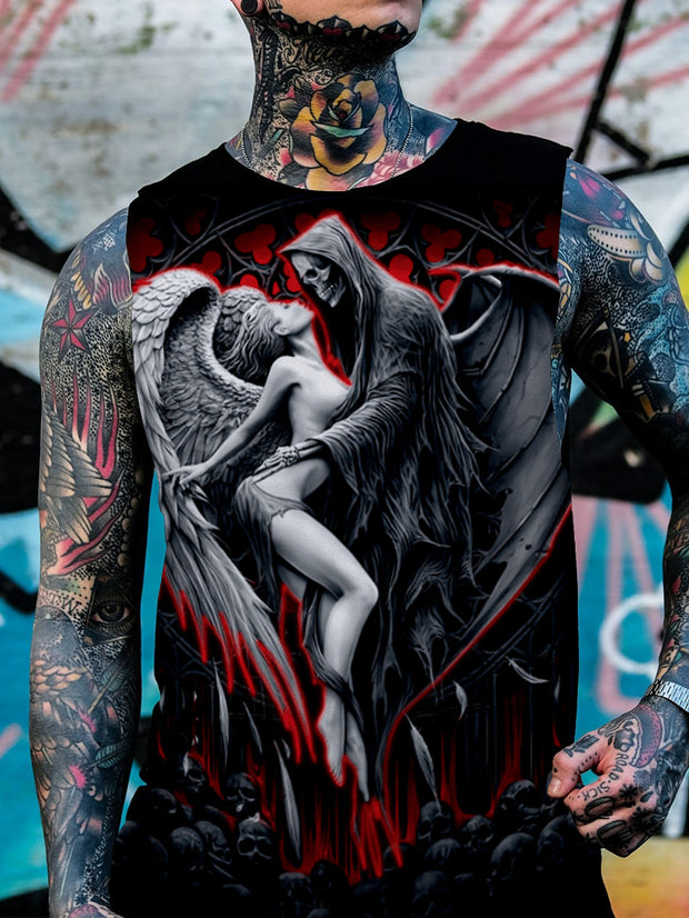 Angel And Skull Couple Print Vest