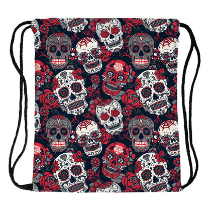 Skull Print Drawstring Backpack Storage Bag