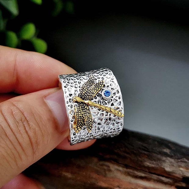 Golden Dragonfly Rhinestone Metal Rings
