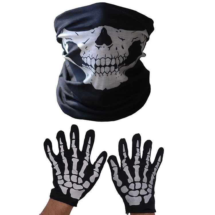 Skull Print Halloween Cosplay Mask Gloves