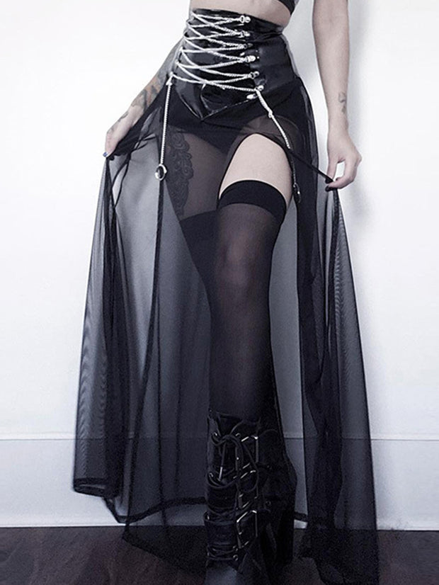 Sexy Transparent Slit Skirt