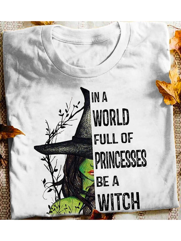 BE A WITCH Bedrucktes T-Shirt mit Rundhalsausschnitt und kurzen Ärmeln 