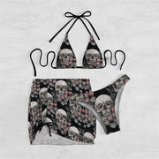 Sexy Bikini-Badeanzug mit Blumen- und Totenkopf-Print