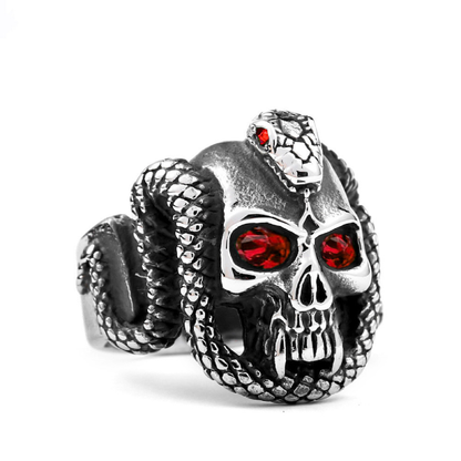 Men's Vintage Rhinestone Snake Skull Ring