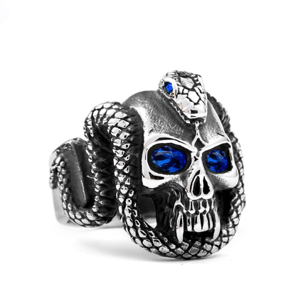 Men's Vintage Rhinestone Snake Skull Ring