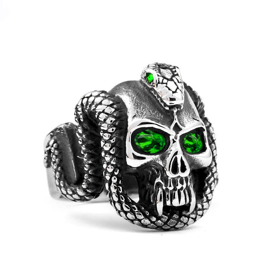 Bague crâne de serpent vintage en strass pour hommes 