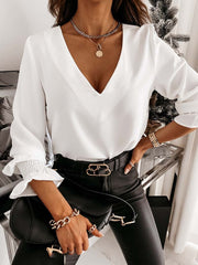 Sexy V-neck Backless Lace Long Sleeve Tops Blouse