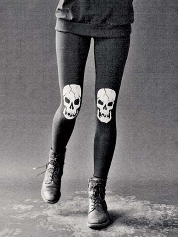 Damen Leggings mit Punk-Totenkopf-Print 