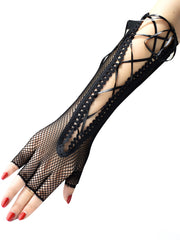 Sexy Netz-Halbfingerhandschuhe zum Schnüren 
