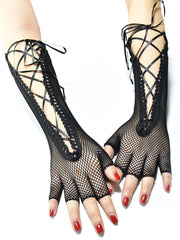 Sexy Netz-Halbfingerhandschuhe zum Schnüren 