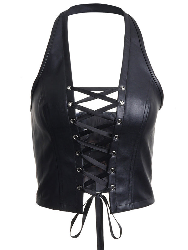 Sexy Halter Strap Leather Vest