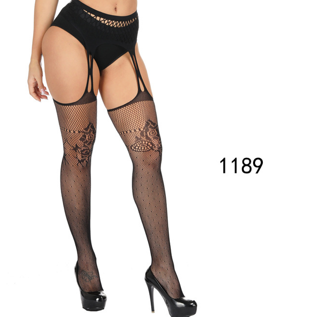 Sexy Lace Suspender Jacquard Hollow Fishnet Stockings