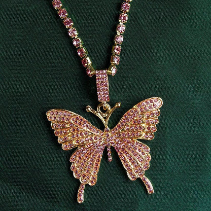 Butterfly Double-layer Rhinestone Pendant Necklace