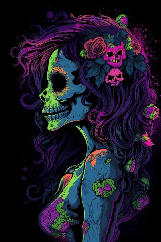 Gothic Pretty Skull Girl Print Hoodie